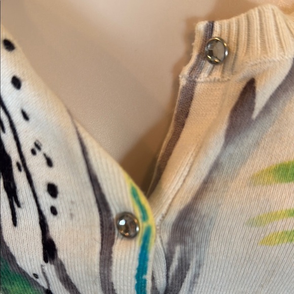 Express Blue and Yellow Graphic Cardigan with 3/4 Sleeves - Picture 2 of 3